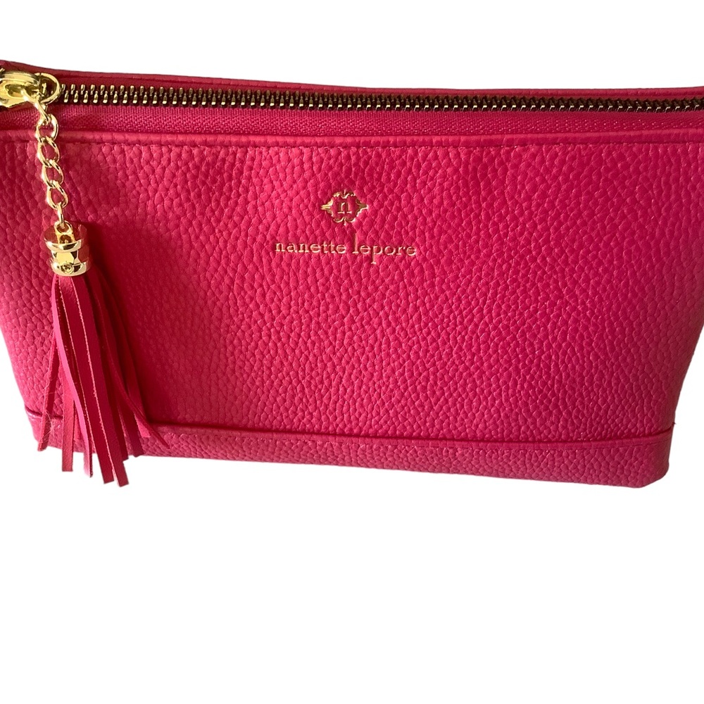 Nanette Laporte wristlet pink fuchsia with gold hardware crossbody bag purse